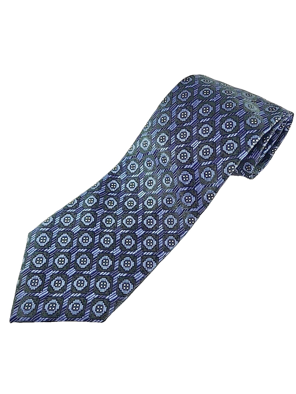 Joseph Abboud Blue Patterned Silk Tie Necktie - Made in USA - Like New
